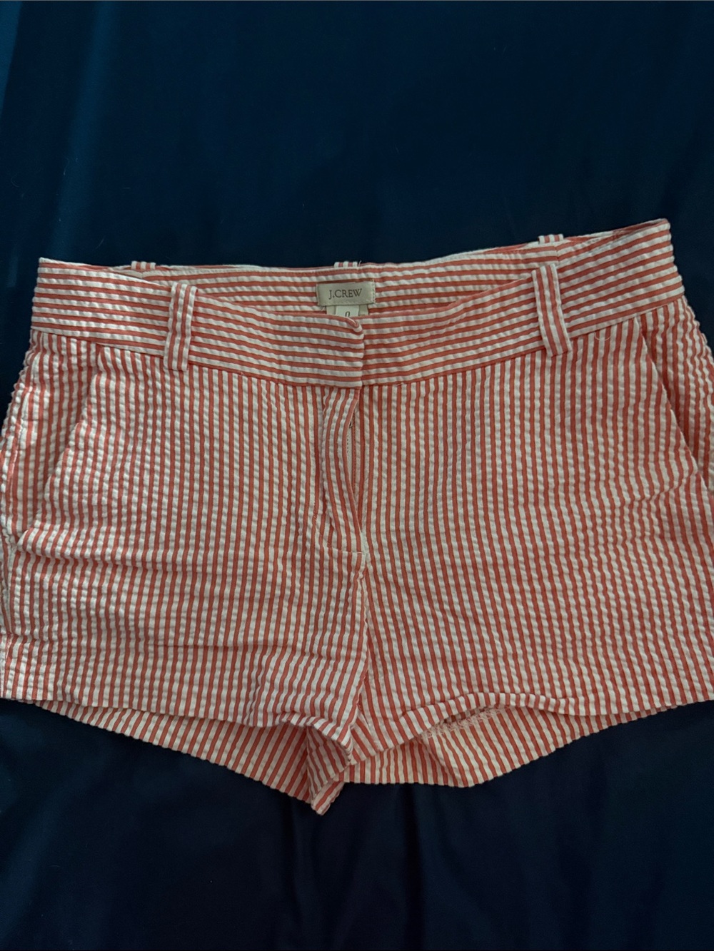 J. Crew Red/Coral & White Striped Seersucker Shorts